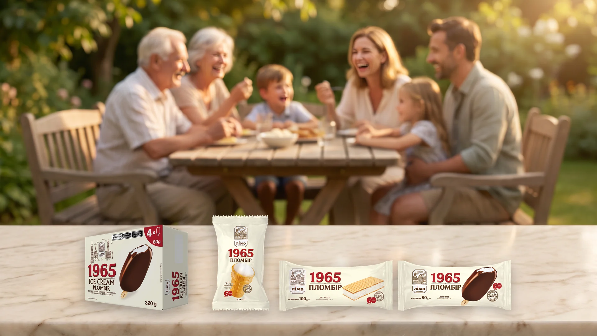 Linha Gelimo 1965 Ice Cream com picolé, cone, copinho e sanduíche de sorvete para toda a família