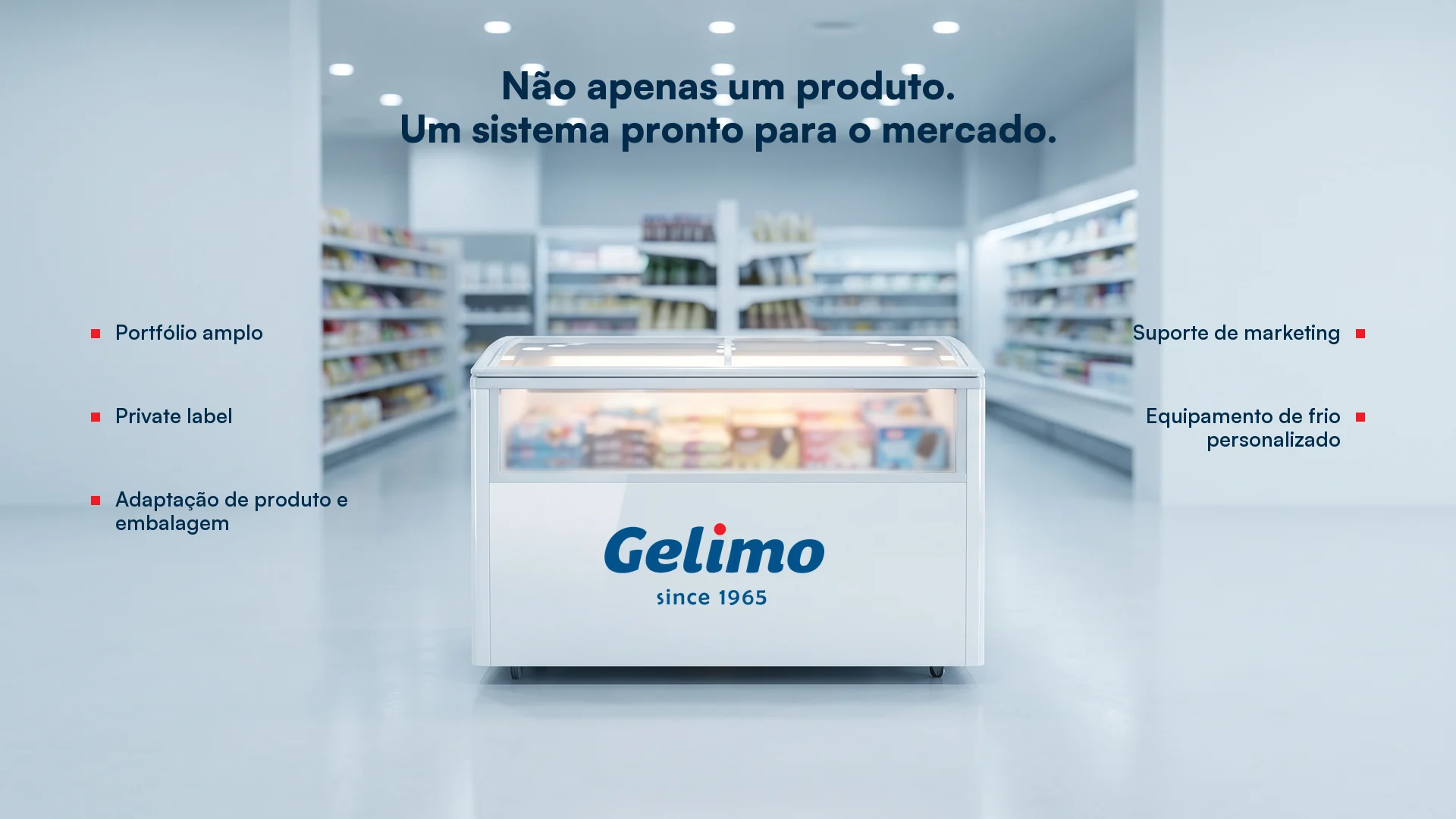 Soluções Gelimo para parceiros com amplo portfólio, private label, suporte de marketing e equipamentos para pontos de venda